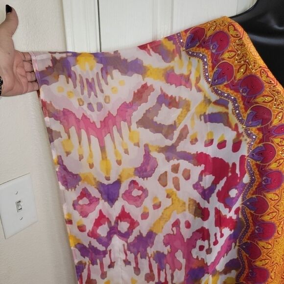 Marbella & Ashford tie dye embellished bohemian poncho top One size fits most - Picture 3 of 6